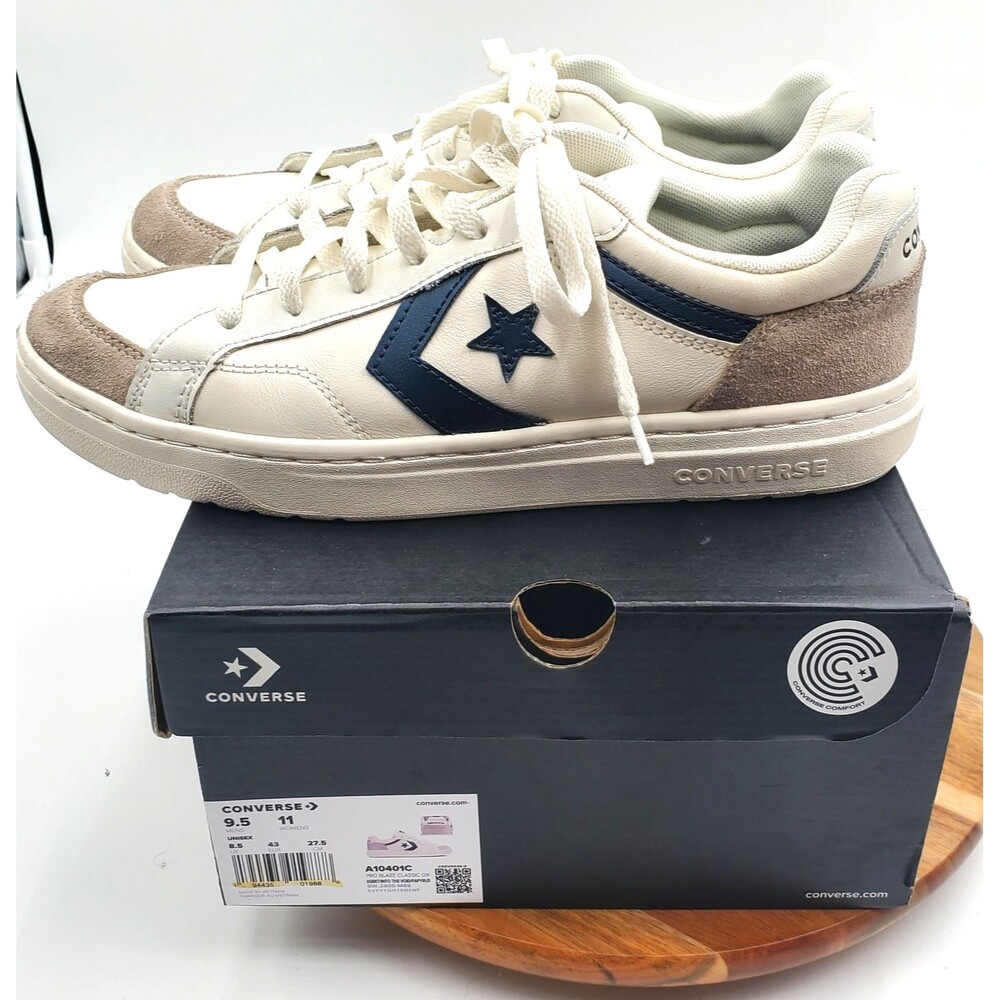 Converse Pro Blaze Classic Ox Leather White Navy Shoes Men's 9.5 A10124C